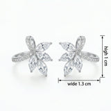 925 Sterling Silver Elegant Marquise-Cut Floral and Pave Ribbon Stud Earrings in Sterling Silver