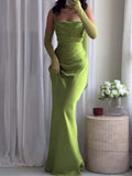 Elegant Pleated Suspender Maxi Dress